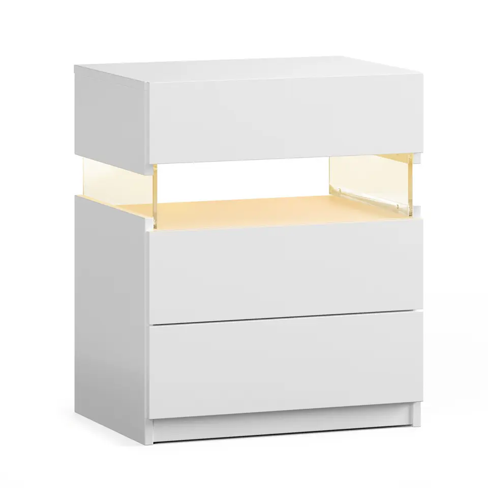 LED Nightstands 3 Drawer Dresser for Bedroom End Table with Acrylic Board LED Bedside Tables for Bedroom Living Room