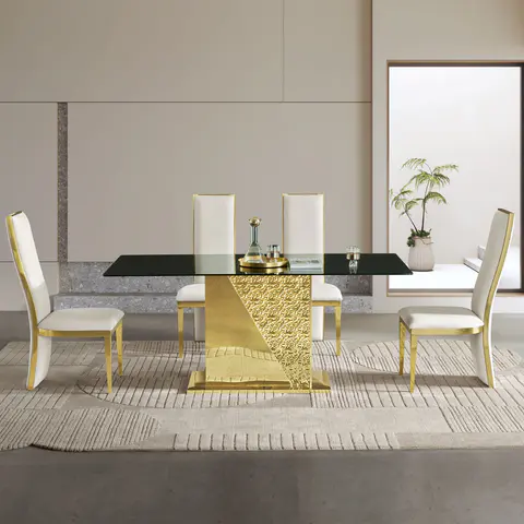 Stainless Steel & Tempered Glass Dining Table - view 3