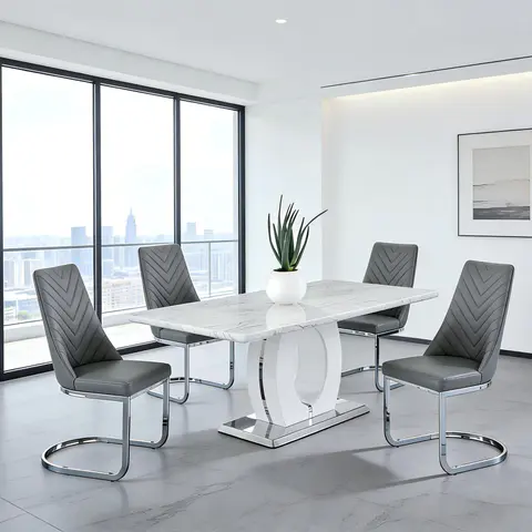 High Gloss Table Leather Chair - view 1