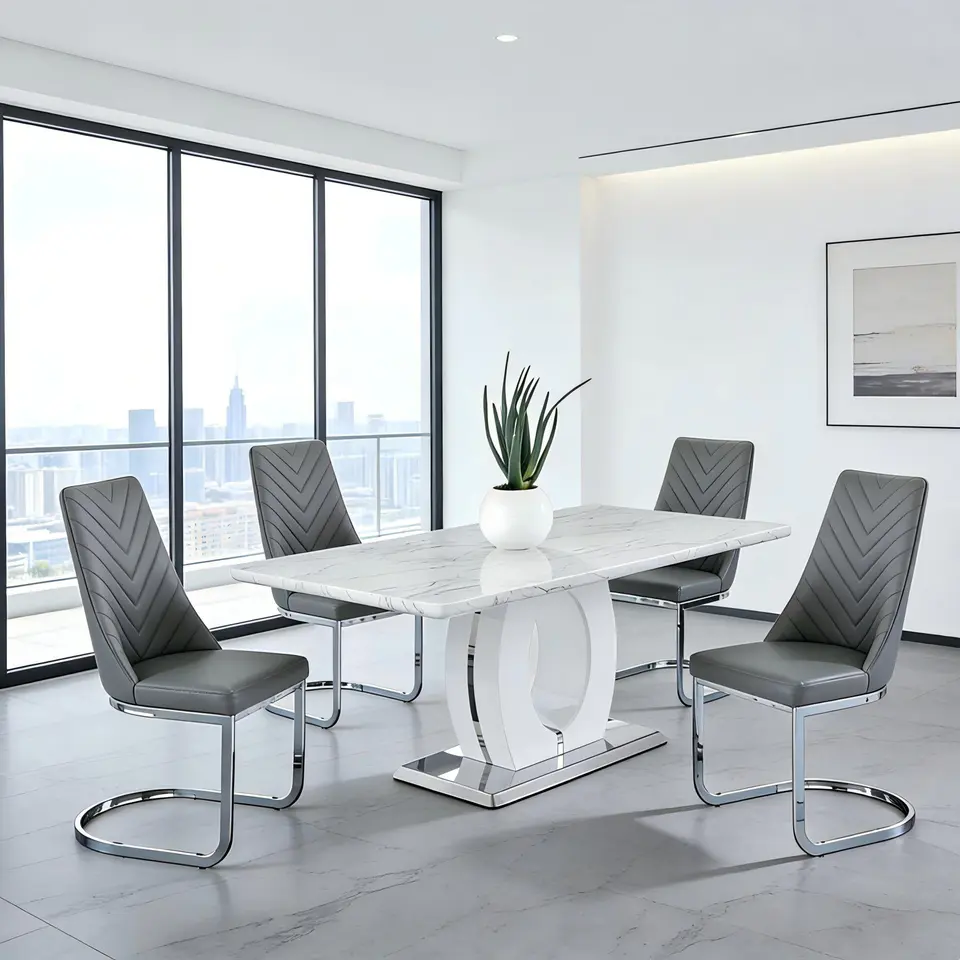 High Gloss Table Leather Chair