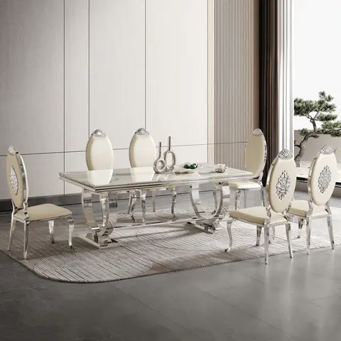 Modern Dining Table with 20mm Marble Top - view 5