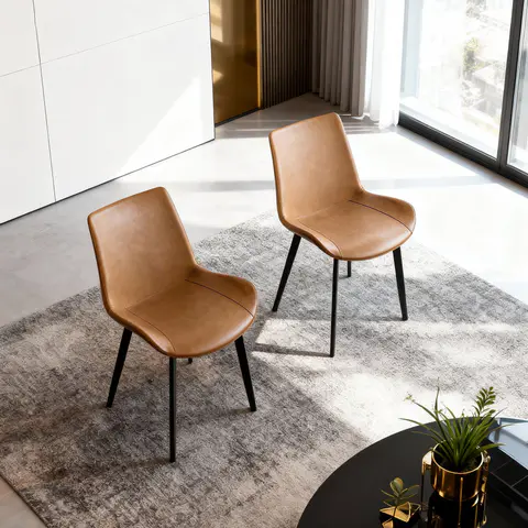 PU Leather Dining Chair with Metal Legs - Dining Chairs & Stools