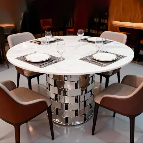 White color Round marble table - view 1