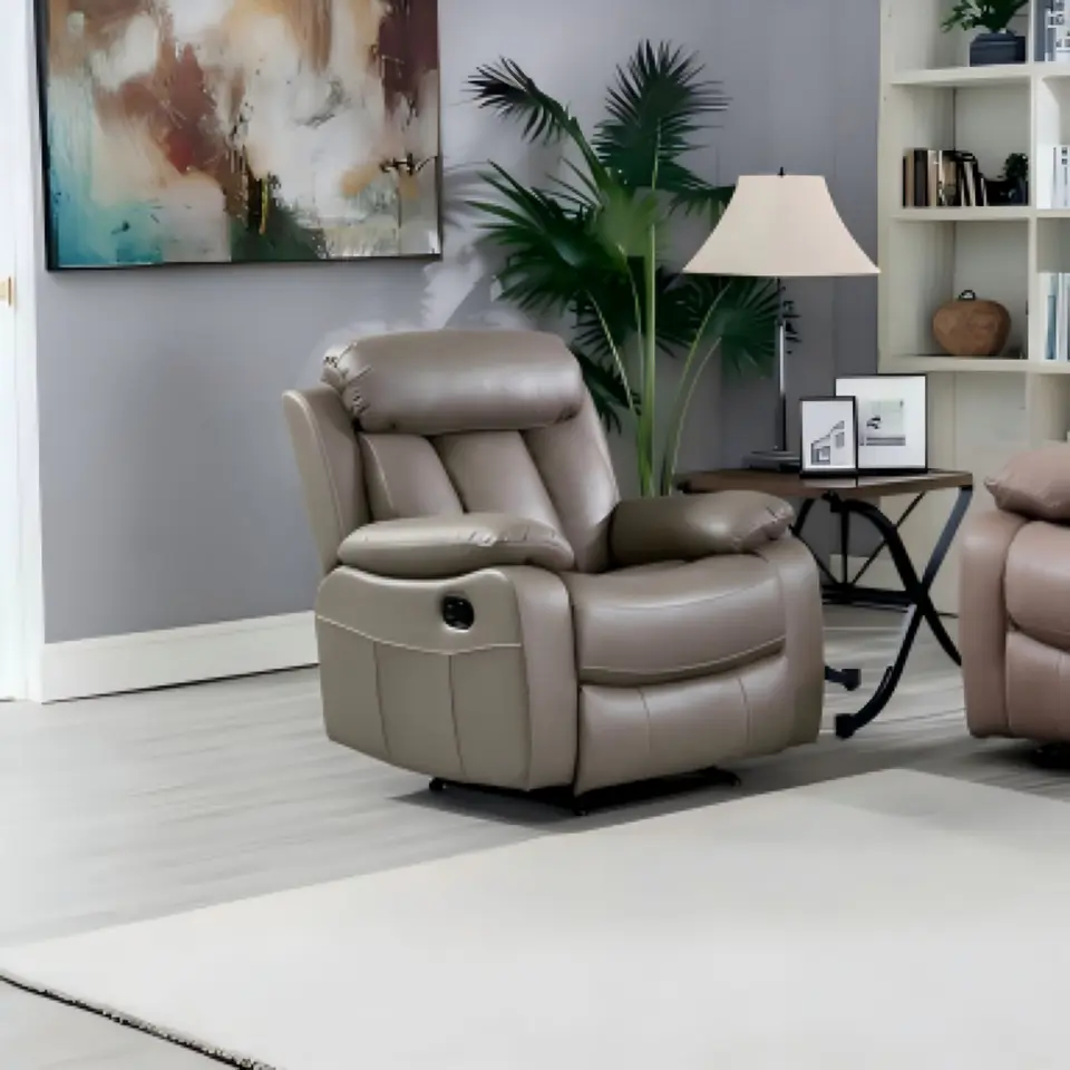 Kael Power Recliner & 1-Seater Sofa Set, Breathable Leather with Side Armrest Storage, Rustic Home Theater Seating