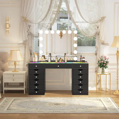 Eva-RGB Vanity Desk Set with 15 Bulbs Mirror - view 4