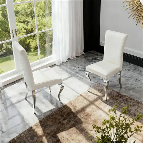 White Fabric Dining Chair - view 2