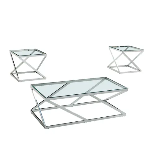 3-Piece Coffee Table Set In Chrome Finish - view 3