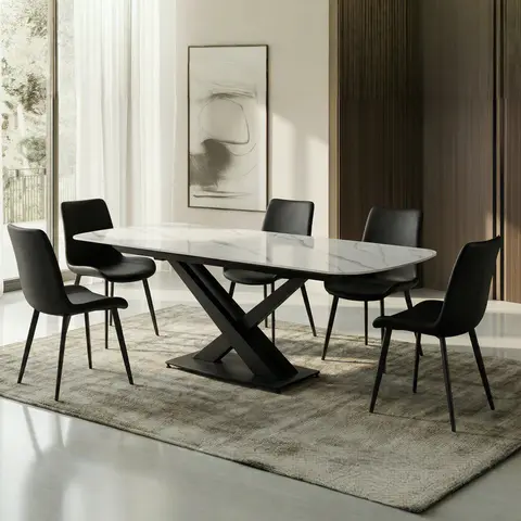 Extendable dining table with sintered stone top - view 1