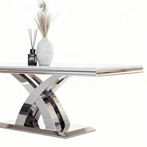 PX07 Rectangular Chrome Dining Marble Table - view 2