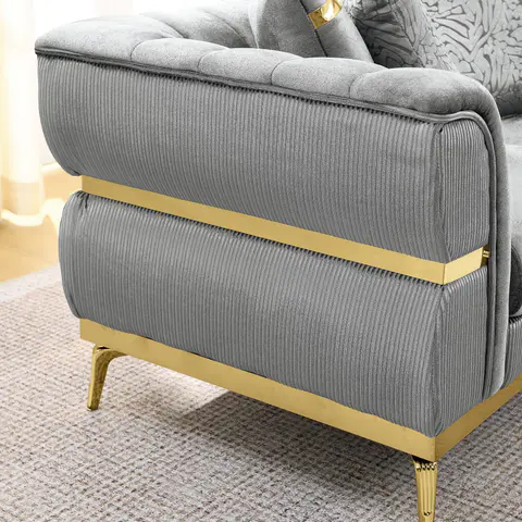 Velvet Chestfield Sofa Set In Gray - view 5